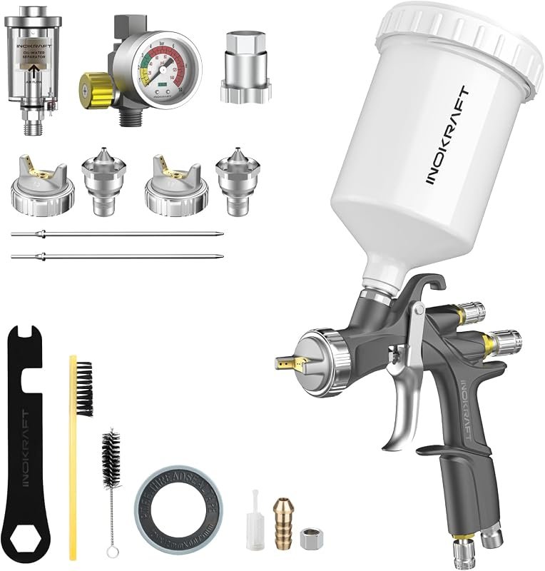 InoKraft D1 LVLP Spray Gun Premium Kit includes multiple nozzles, adju