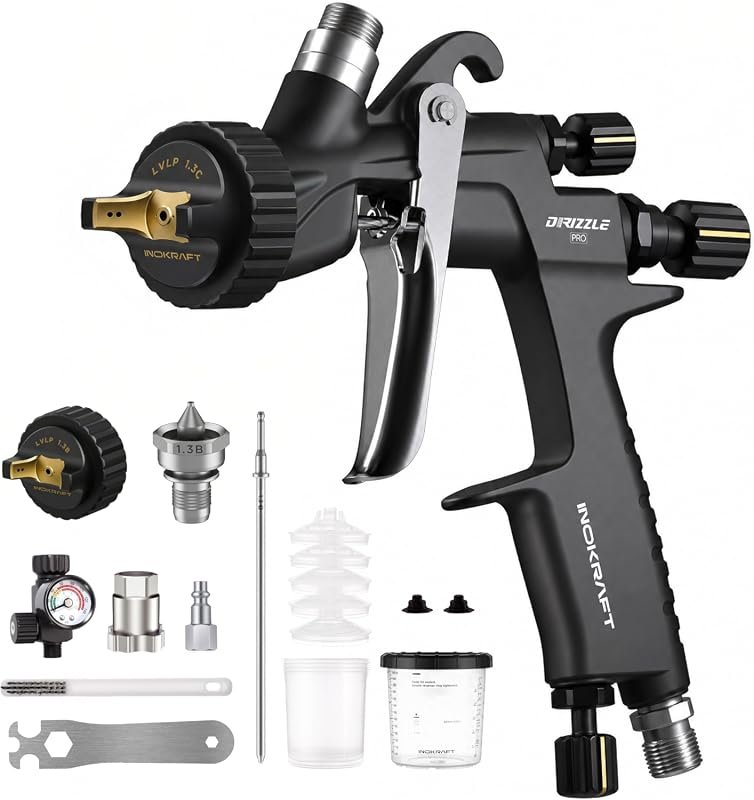 InoKraft Drizzle Pro LVLP Spray Gun featuring 1.3B/1.3C interchangeabl